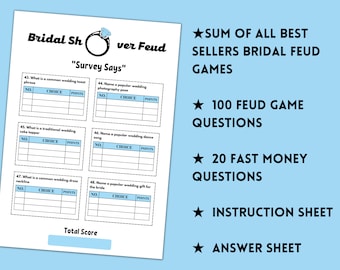 Juego de despedida de soltera Family Feud, trivia de boda (descarga digital)