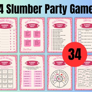 Slumber Party Games Bundle Teen Preteen Sleepover Party Activities Girl Pajama Party Games PRINTABLE Birthday Games Pink Instant Digital