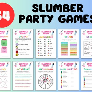 Slumber Party Games Bundle Teen Preteen Sleepover Party Activities Girl Pajama Party Games PRINTABLE Birthday Games Pink Instant Digital