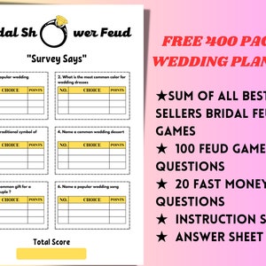 Family Feud Bridal Shower game, Bridal Shower games, Wedding games, Bridal shower ideas, Printable games, Party games, Wedding shower games