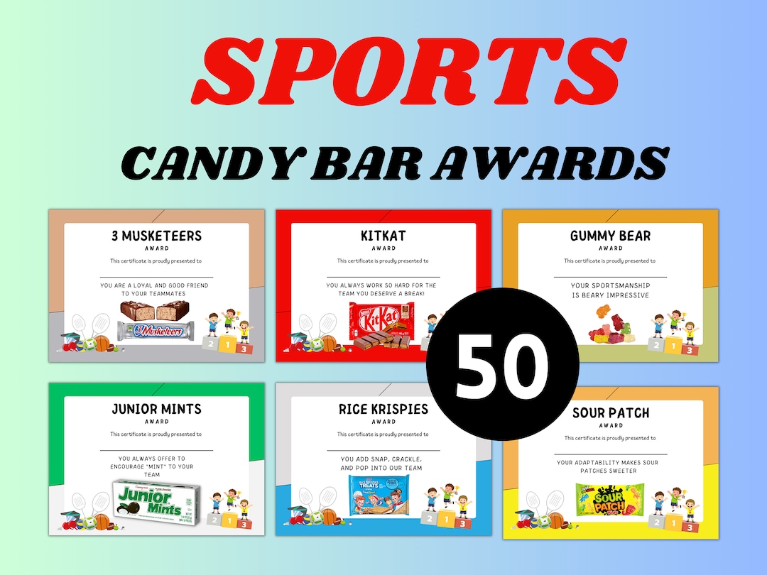 Sports Team Candy Bar Award Certificates Sports Players Candy Bar