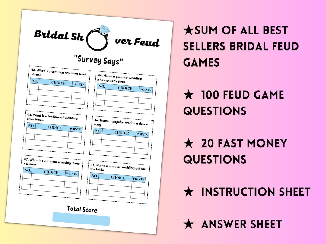 Family Feud Bridal Shower Game, Bridal Shower Games, Wedding Games