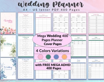 Printable Wedding Planner, Checklist, Budget, Timeline (A4, US Letter) (Digital Download)