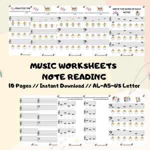 Music worksheets, note reading, Music printable, piano lesson, music lesson, homeschool printable, music teachers, piano homework, notes