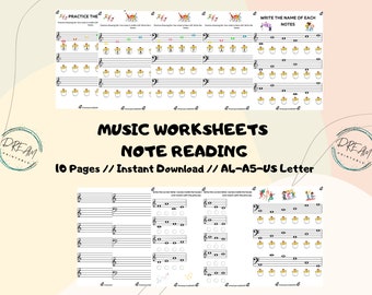 音楽ワークシート、音符の読み方、音楽の印刷物、ピアノレッスン、音楽レッスン、ホームスクールの印刷物、音楽教師、ピアノの宿題、音符