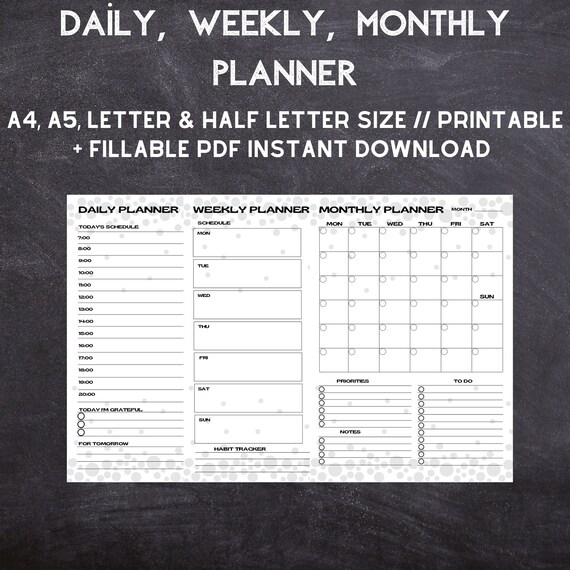 Printable Daily Weekly Monthly Planner Daily Planner - Etsy