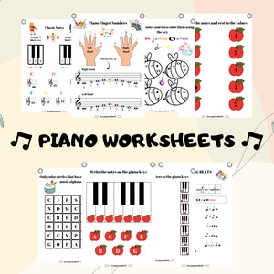 Pianowerkbladen, muziekwerkbladen, piano, afdrukbare muziekwerkbladen, muziektheorie, pianolessen, muzieklessen, pianolessen voor thuisonderwijs.