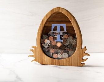 Personalized Nest Egg Coin Bank - 10 Font, 5 Colors, and 4 Designs Available