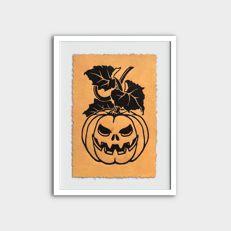 Small Linocut pumpkin Spooky Halloween Wall Art - Etsy