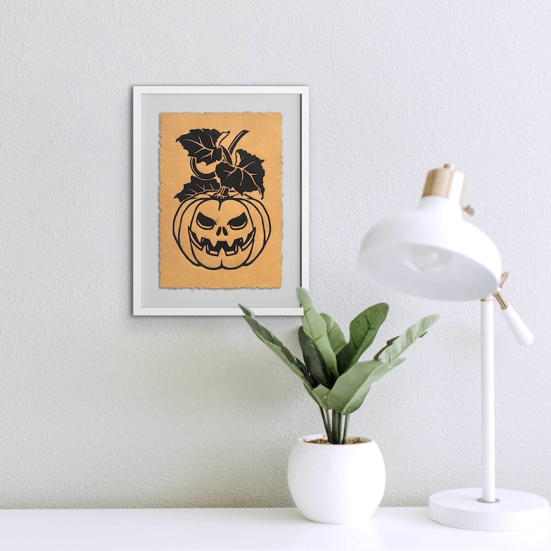 Small Linocut pumpkin Spooky Halloween Wall Art - Etsy