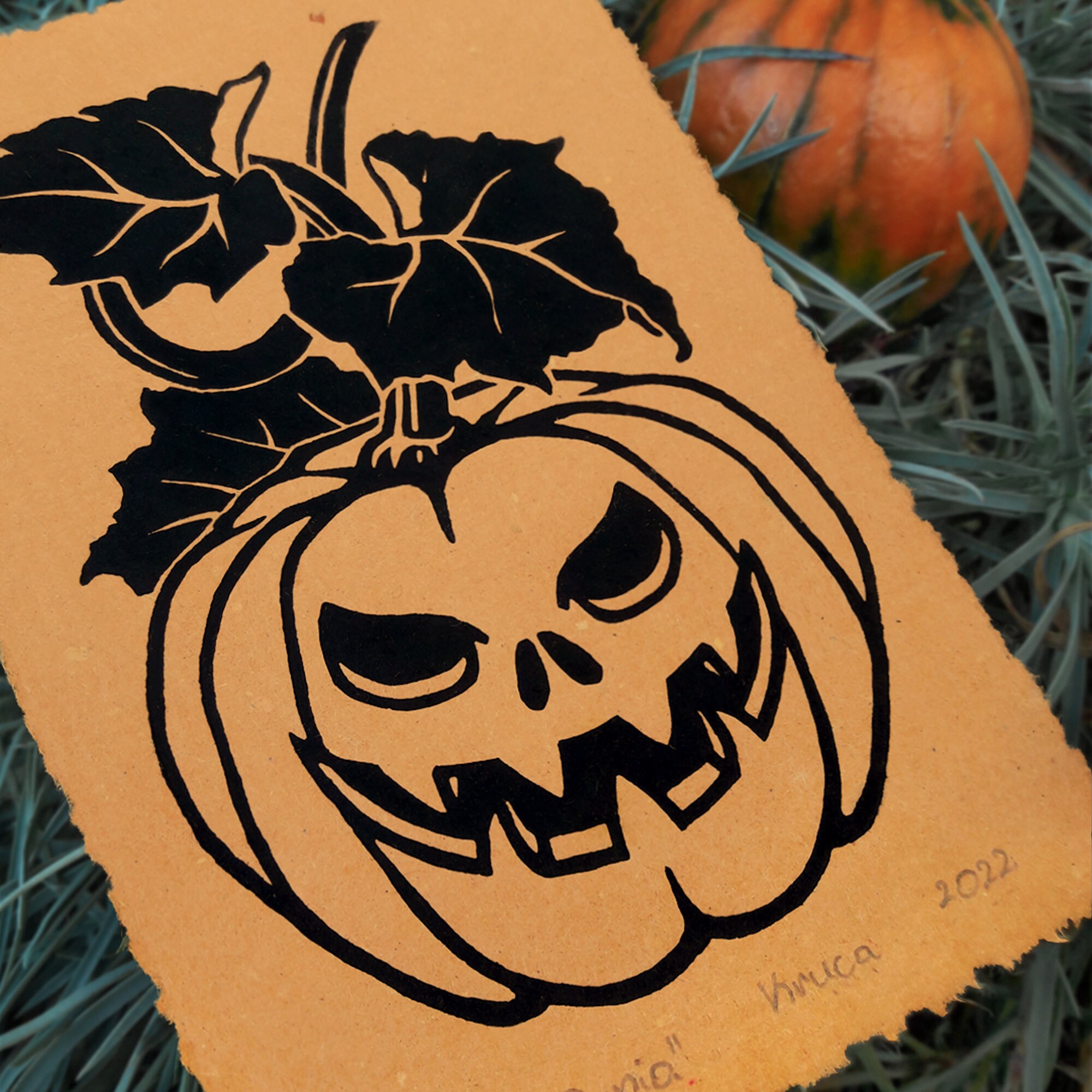 Small Linocut pumpkin Spooky Halloween Wall Art - Etsy