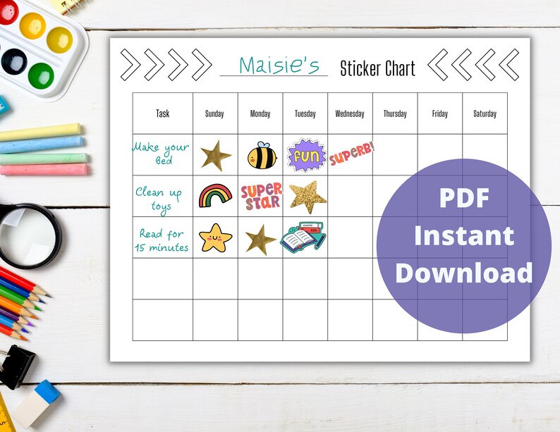 Simple Sticker Chart for Kids PDF Instant Download - Etsy