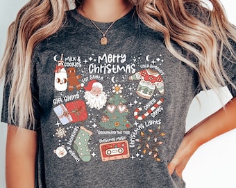 Wesołych Świąt Bożego Narodzenia Święty Mikołaj Retro Christmas Cookie Light Shirt Prezent, Koszulka z choinką, Rodzinny prezent świąteczny Koszulka, Retro Christmas Shirt