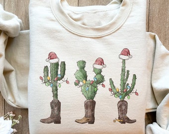 Western Christmas Sweatshirt, Cowboy Christmas T-shirt, Cowboy Christmas Sweater, Cactus Christmas T-Shirt, Country Christmas Crewneck Gift