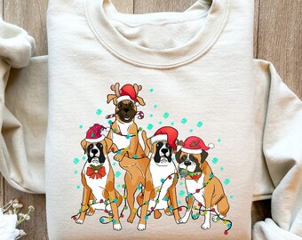 Dog Christmas Boxer Sweatshirt, Christmas Dog Sweater, Dog Mom Shirt, Cute Dogs T-shirt, Dog Lover Crewneck, Dog Owner Gift, Christmas Shirt
