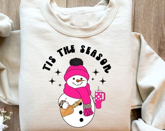 Tis The Season Cute Bougie Stanley Snowman Shirt , Trendy Christmas  Sweatshirt, Preppy Christmas Sweater, Women's Holiday Sweatshirt