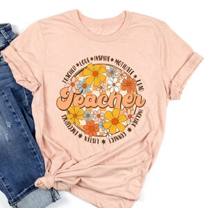 Teach Love Inspire Shirt Gift For Teachers, Retro Teacher Shirt, Floral Teacher T-Shirt, Teacher Appreciation Tee, Hippie Teacher Outfit