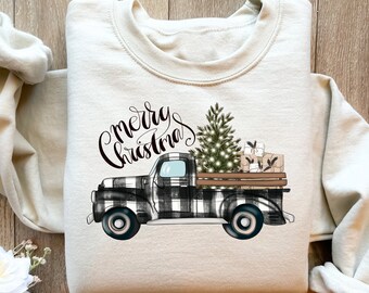 メリークリスマス トラック スウェットシャツ、ファームフレッシュ クリスマス セーター、ファームホリデー パーカー、ファームフレッシュ トラック T シャツ、クリスマス クルーネック、冬用シャツ