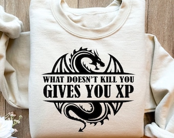 What Doesn't Kill You Gives You XP Sweatshirt, Funny Game Sweater, Dungeons And Dragons T-Shirt, Dungeon Master Shirt, Game Hoodie