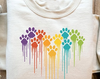Colorful Dog Paw Heart Shirt, Dog Paw Shirt, Dog Lover Shirt, Dog Mom Shirt, Dog Mom Gift Shirt