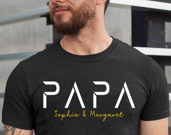 Personalized Papa Tshirt with Kid Names ,Fathers Day Gift, Birthday Gift for Dad, New Dad Gift, Minimalist Cool Dad Shirt