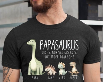Custom Papasaurus Like A Normal Grandpa But More Roarsome Shirts, Gifts for Him, Grandpa Shirt, Gifts for Men, Birthday Gifts, Family Shirts