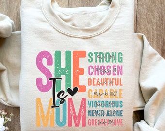 Retro She is Mom Sweatshirt, Christian Mom Shirt, She is Mom Shirt, Mom Bible Verse Shirt, Cute Mom Shirt, Mother's Day Gift, Religious Gift