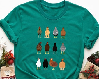 Maglietta grafica delle razze di pollo del paese occidentale, camicia per animali da fattoria, regalo per l'amante del pollo, camicia mamma pollo, camicia da contadino, felpa di pollo da donna