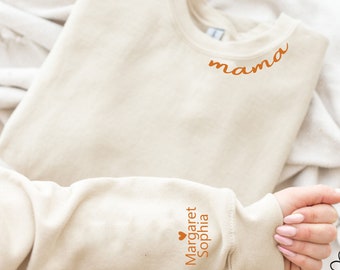 Custom Mama Sweatshirt with Kid Names on Sleeve, Mothers Day Gift, Personalized Mom Hoodie, Birthday Gift for Mom,New Mom Gift,Momma Sweater