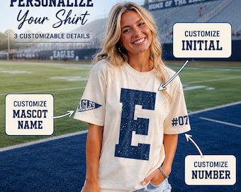 Custom Game Day Shirt | Team Spirit Tee | Mascot Initial & Number Shirt | Football Mom Shirt | Retro Sports Fan Tee