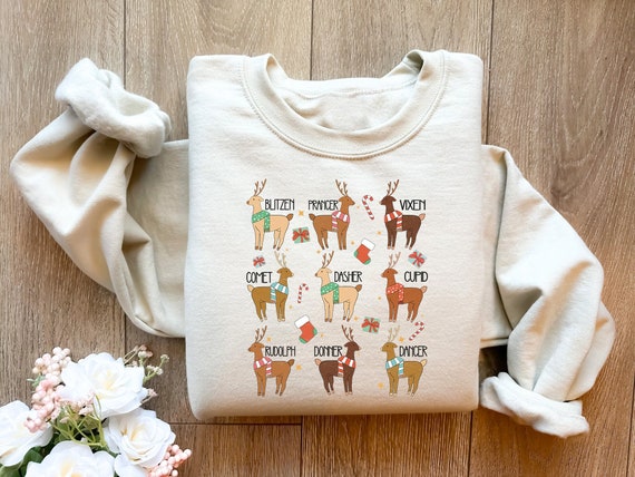 Santa’s Reindeers Name Christmas Sweatshirt, Christmas Reindeer Sweatshirt,Christmas Sweater, Christmas Party Gift, Christmas Sweatshirt