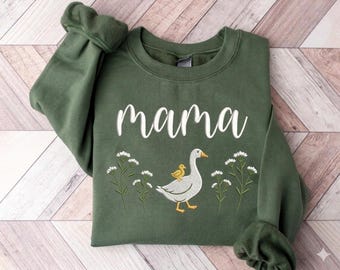 Custom Mama Goose Embroidered Sweatshirt, Personalized Mom Embroidery Hoodie, Birthday Mommy Outfits, Pregnancy Gifts