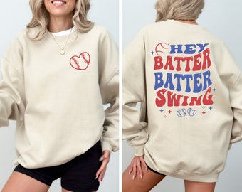 Retro Hey Batter Batter Swing Baseball Sweatshirt ,Funny Baseball Tshirt ,Baseball Top for Mom, Baseball Season Shirt,Sports Mom Tee,Gameday