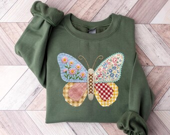 Spring Butterfly Shirt Floral Patchwork Tee Aesthetic Wildflower Shirt Easter Gift Women