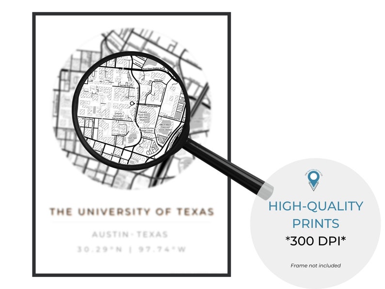 UT Austin Map Circle Campus Map Texas Wall Art College Map Etsy