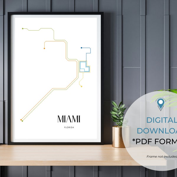 Miami Transit Wall Art, Metrorail Map, Miami Train Map, Personalized Wedding Gift For Him Her Birthday Gift, Train Gifts, Minimal Wall Print