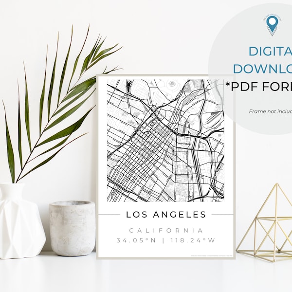 Los Angeles City Map | Digital Square Map | LA Neighborhood Map | Los Angeles Gifts | Home Decor | Minimalist Map | Los Angeles Map Print