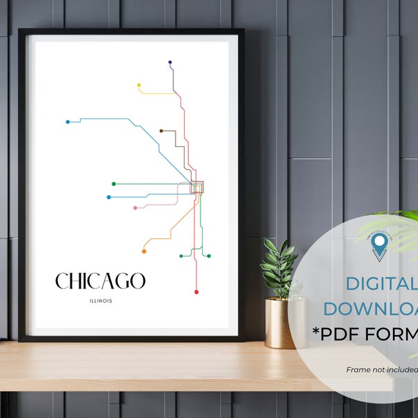 DIGITAL Chicago Transit Wall Art, Chicago Subway, CTA,  Loop, Personalized Gift For Him Her Birthday Gift, Train Gifts, Chicago Art Map