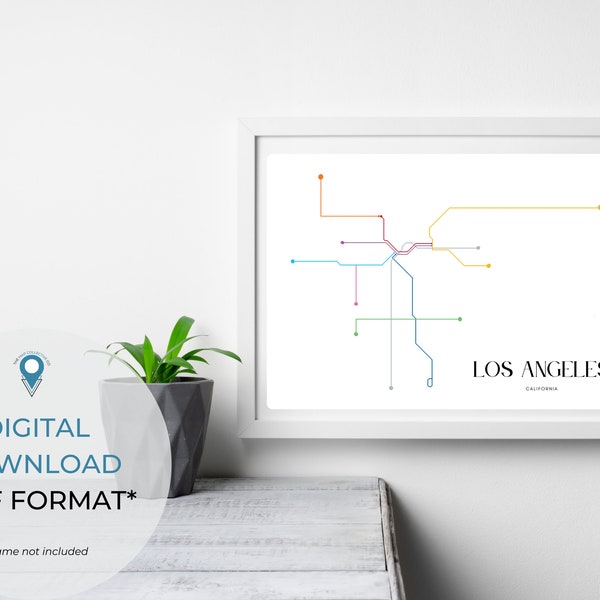 Los Angeles Transit Wall Art, Metror Map, LA Train Map, Personalized Wedding Gift For Him Her Birthday Gift, Train Gifts, Minimal Wall Print