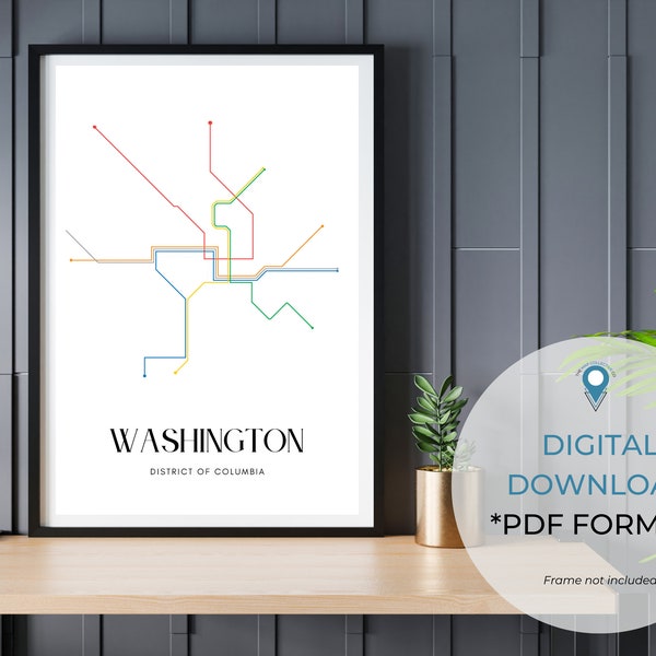 DC Transit Art Poster, Washington dc Subway Map Wall Art, New York WMATA Subway Art Print, dc Metro Train Map Print, dc Travel Art