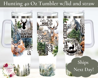 Hunting 40 oz Quencher Tumbler with Handle and Straw and Lid, 40 oz Tumbler, Personalized Tumbler for Him, Deer Hunting 40 oz Tumbler