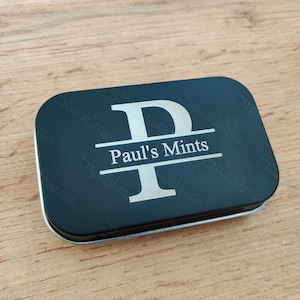Gegraveerde rechthoekige blikken doos, gepersonaliseerd zwart aluminium blikje, kleine blikken doos, gepersonaliseerde metalen geschenkdoos, reiscadeaus, aangepaste gravure