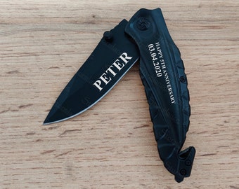 Personalisiertes Taschenmesser, Campingsmesser mit Gravur, anpassbares Klappmesser, personalisiertes Jubiläumsgeschenk, Geschenk für ihn mit Gravur