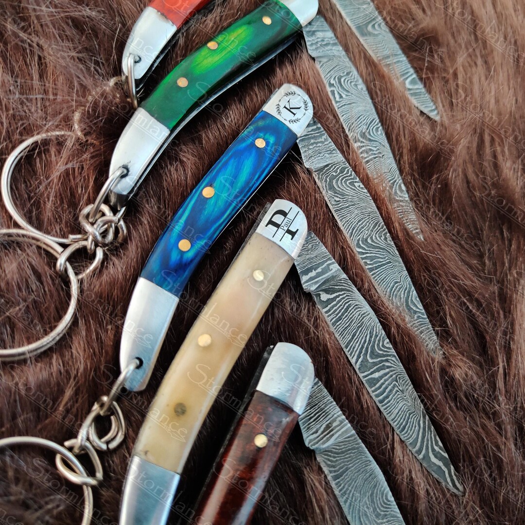Personalized Damascus Blade Steel Keychain, Damascus Knive Fold ...