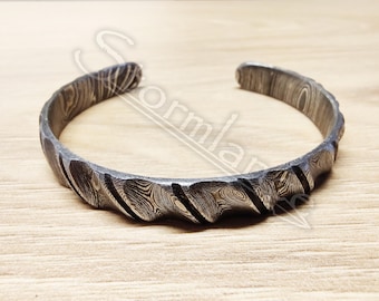Damascus Bracelet, Hand Forged, Damascus Steel, Handmade Bracelet, Bracelet For Men, Rustic Bracelet, Men's Cuff, Men's Bangle, Unisex