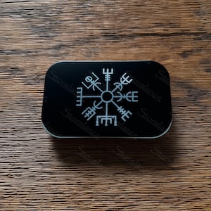 Vegvisir Engraved Rectangle Tin Box, Personalized Black Aluminum Can, Viking Tin Box, Icelandic Metal Tin Box, Travel Gifts, Viking Custom