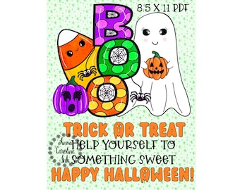 Printable Halloween Trick or Treat Sign Trick or Treat Candy Sign Instant PDF Download Trick or Treat Sign PDF for Trick or Treat Candy Bowl
