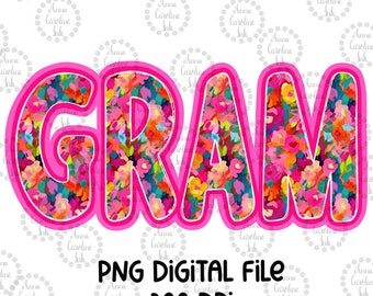 Gram PNG Sublimation Floral Hand Drawn Design Printable T-Shirt for Gram Mothers Day Customized Gift for Grandmother Mug Design