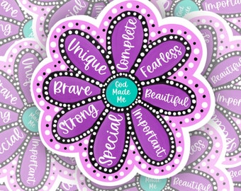 God Made Me Flower Motivational Sticker, Handmade Sticker, Self-Care Sticker, Religious Sticker, Laptop Sticker, Water Bottle Sticker