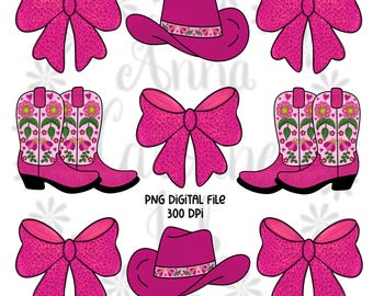 Botte de cowboy florale PNG coquette noeuds avec chapeau de cow-girl et bottes en téléchargement numérique pour sublimation chemise country western amant chemise Design